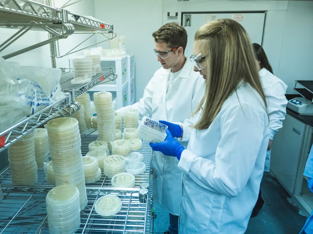 students labeling lab samples