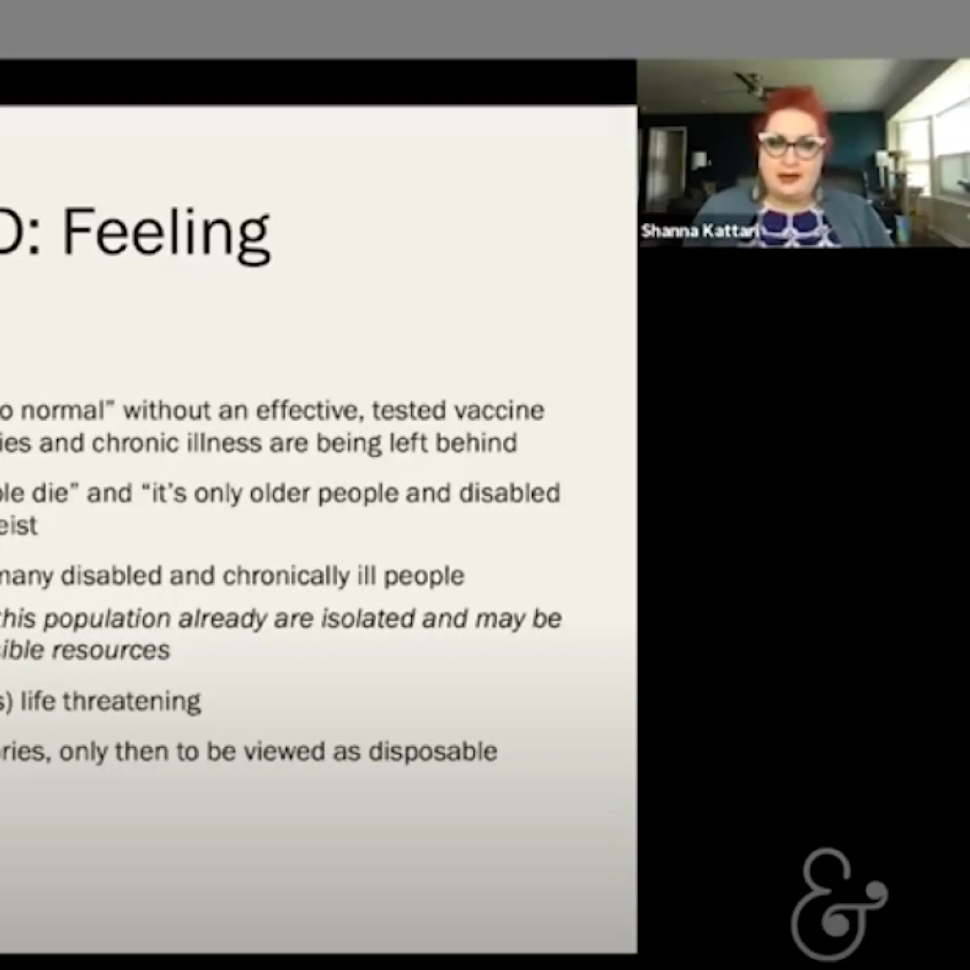 a slide from Shanna Kattari's presentation on the impact of COVID